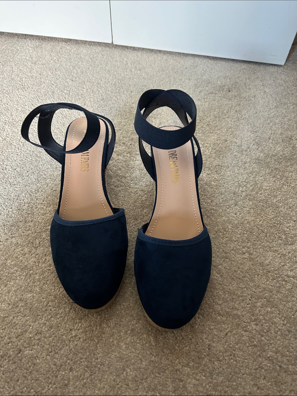 DreamPairs Navy Suede and braided twine Ankle Strap Heels